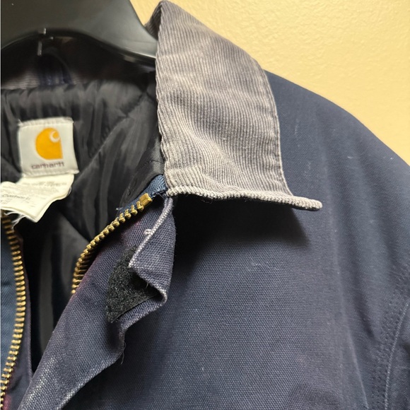 Vintage Carhartt Chore Coat Navy Duck Jacket Cord Collar Quilt Lined 42 - Picture 12 of 16